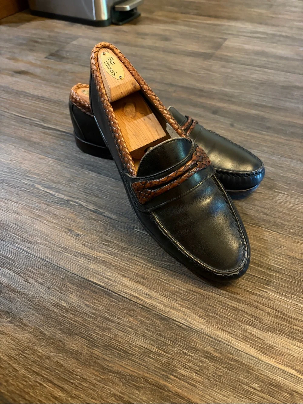 Allen Edmonds Mens Newcomb Loafer Size 10 D Black Braid Strap Slip On Dress Shoe